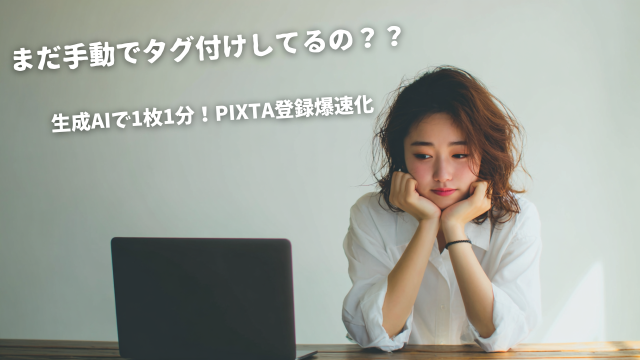 アイキャッチ　【PIXTA×生成AI】1枚1分の爆速登録！月500枚をこなす「タイトル・タグ付け」超効率化メソッド